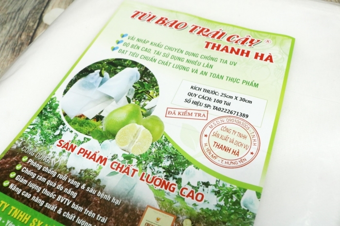 Bao bọc trái cây Thanh Hà chính hãng có tem nhãn trên bao bì