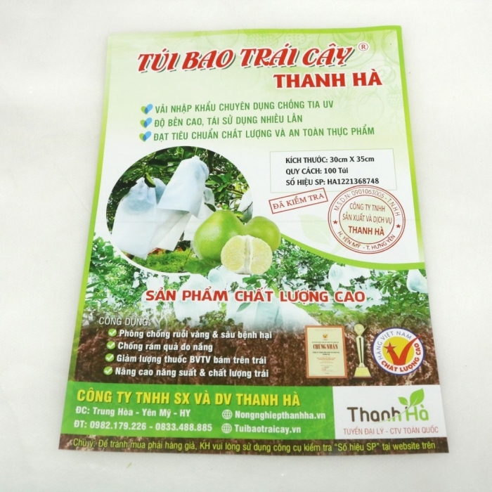 Túi bao trái do Thanh Hà sản xuất luôn có nhãn mác trên bao bì